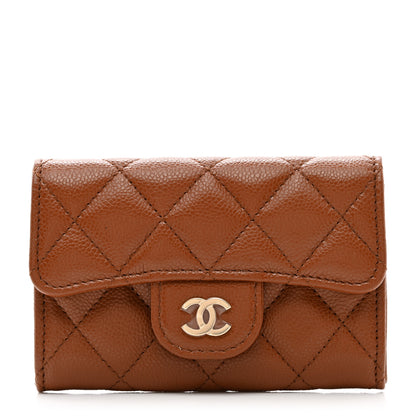 Chanel Caviar Quilted Flap Card Holder Wallet Light Brown 1 of 8