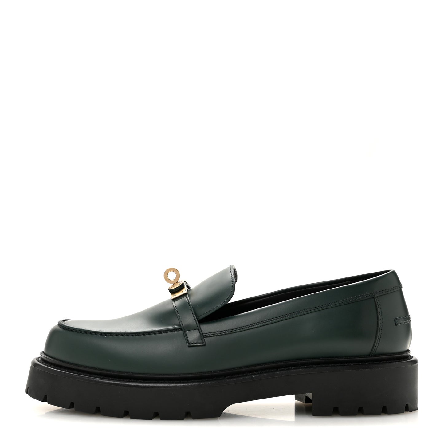 Glazed Calfskin Womens Icone Loafers 39.5 Vert Bouteille