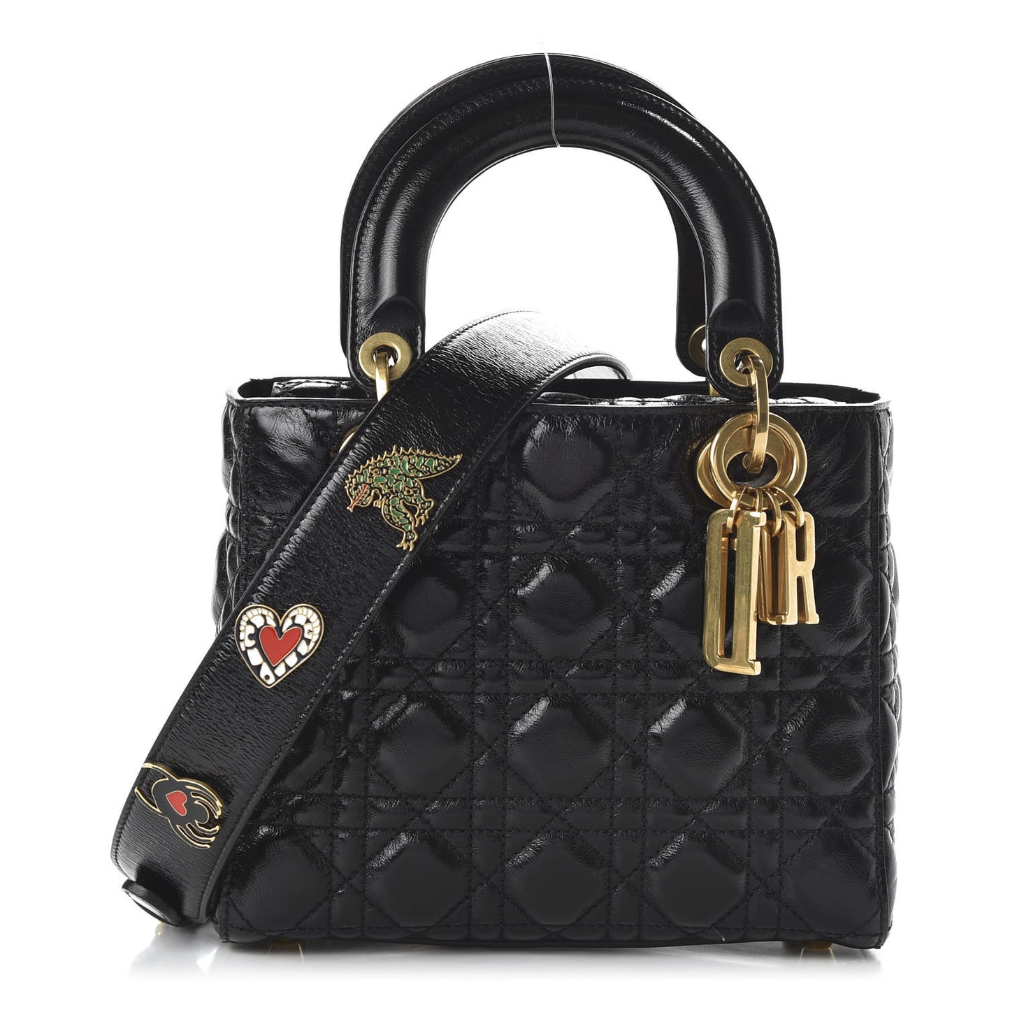 Crinkled Patent Cannage Small Lucky Badges My Lady Dior Black