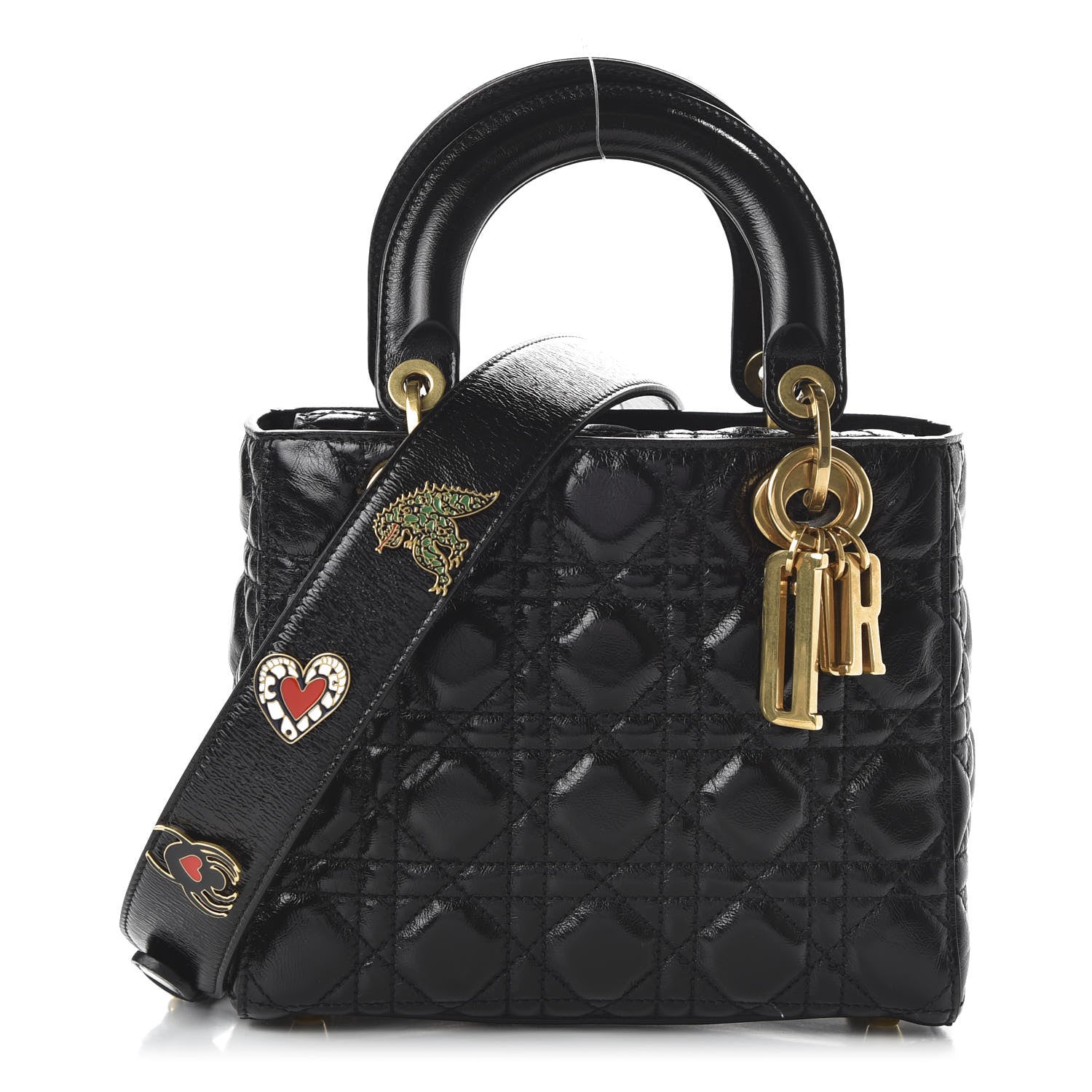 Christian Dior Crinkled Patent Cannage Small Lucky Badges My Lady Dior Black 1 of 9