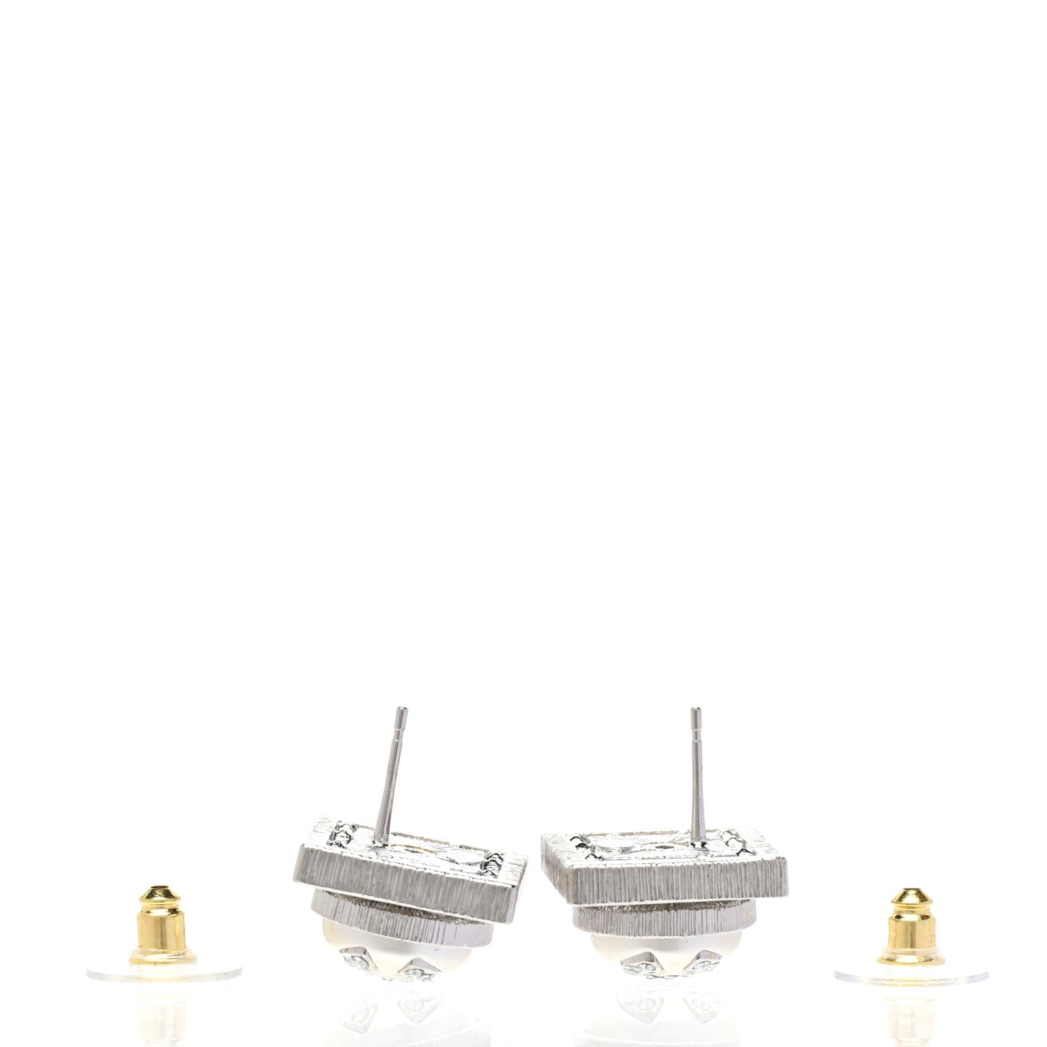 Chanel Metal Crystal Square CC Earrings Silver 4 of 5
