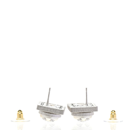 Chanel Metal Crystal Square CC Earrings Silver 4 of 5