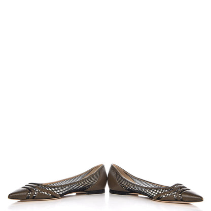 Jimmy Choo Nappa Mesh Hettie Pointy Toe Flats 38 Green 10 of 11