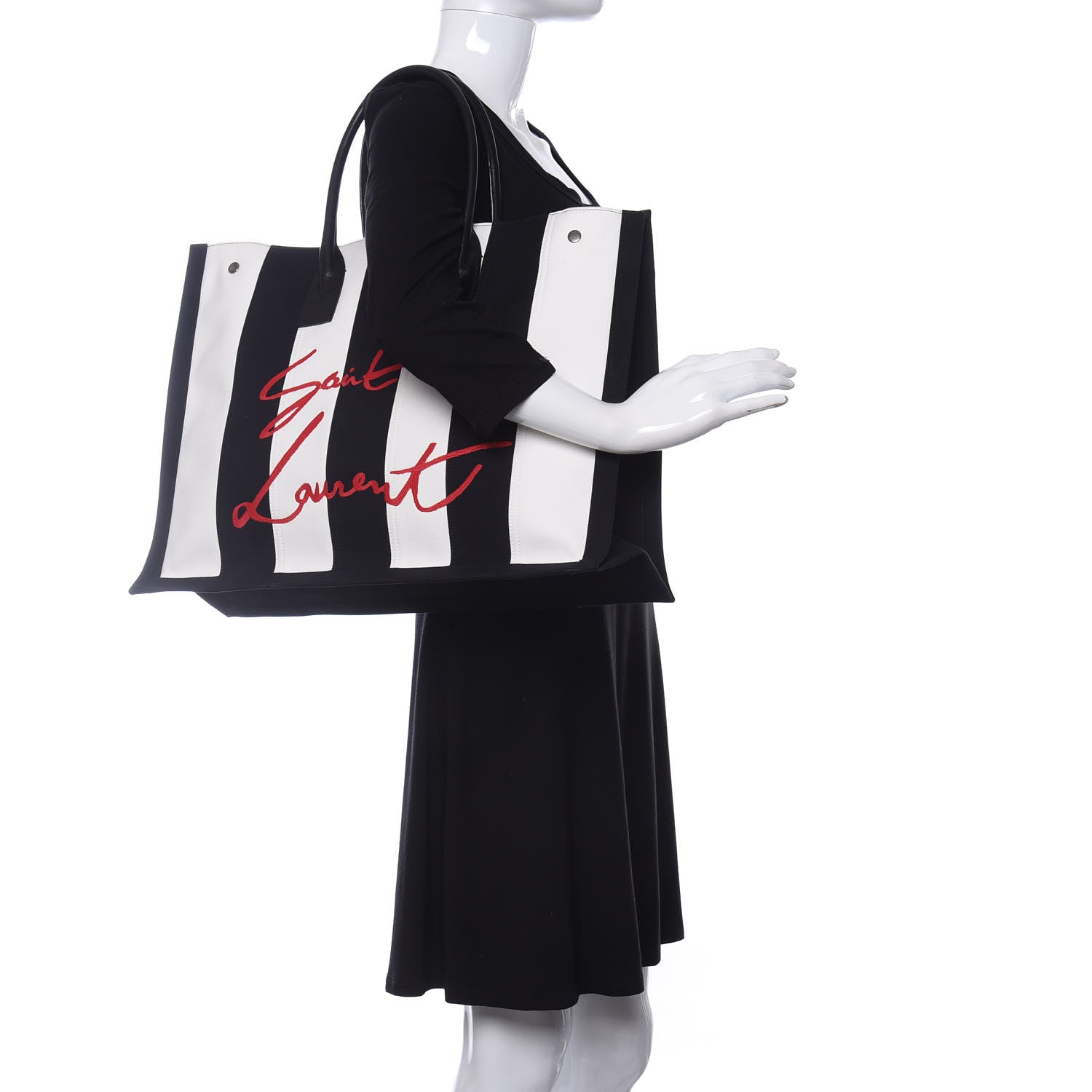 Saint Laurent Canvas Noe Striped Tote Black White 2 of 9