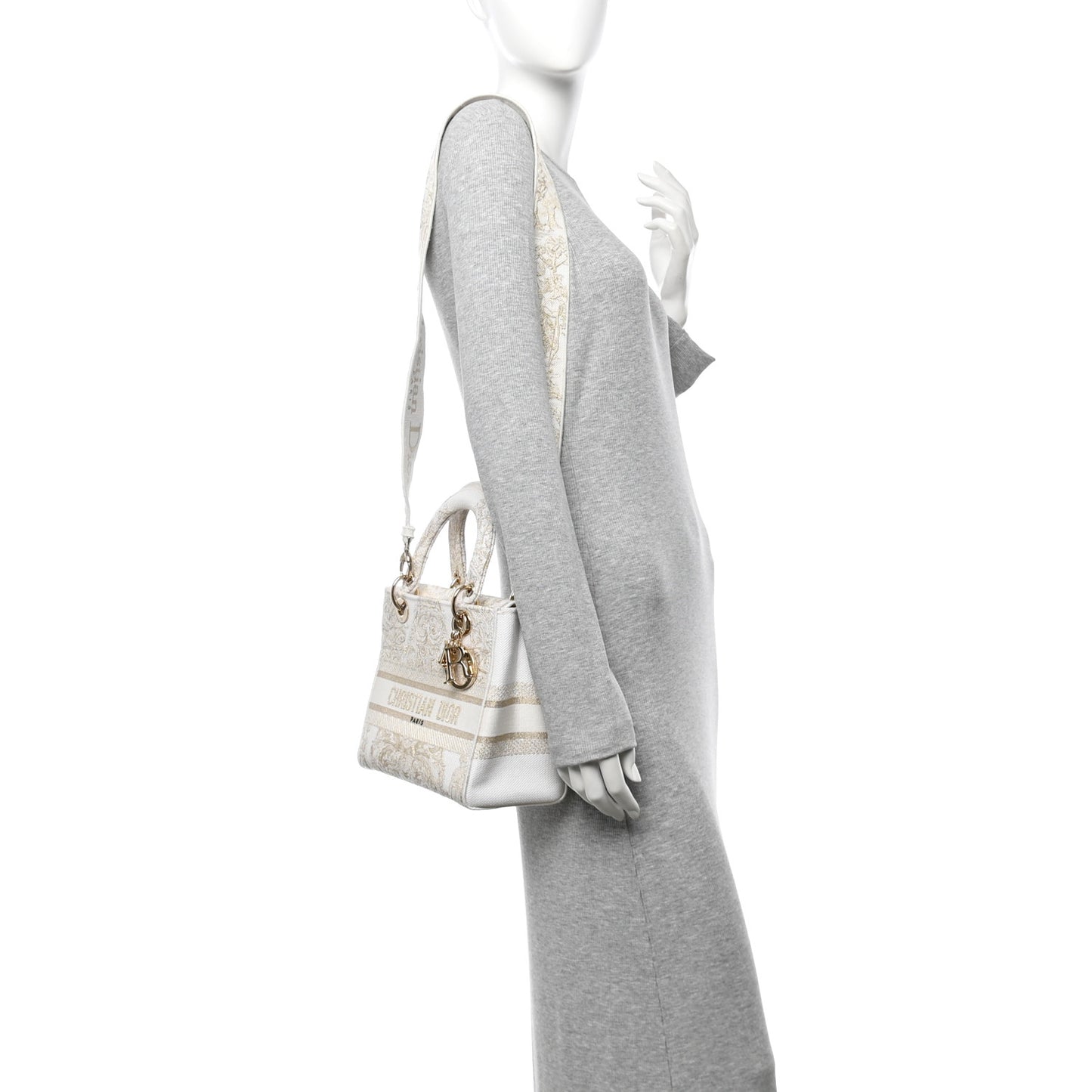 Canvas Around The World Stella Embroidered Medium Lady D-Lite White Gold