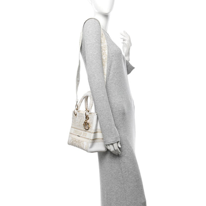 Christian Dior Canvas Around The World Stella Embroidered Medium Lady D-Lite White Gold 2 of 8