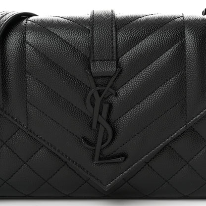 Saint Laurent Grain De Poudre Textured Mixed Matelasse Triquilt Small Monogram Monochrome Satchel Black 7 of 9