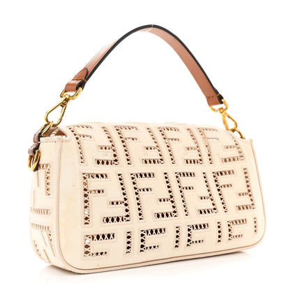 Fendi Canvas Cuoio Agata FF Ajour Embroidered Baguette Grezzo Cuoio 3 of 11