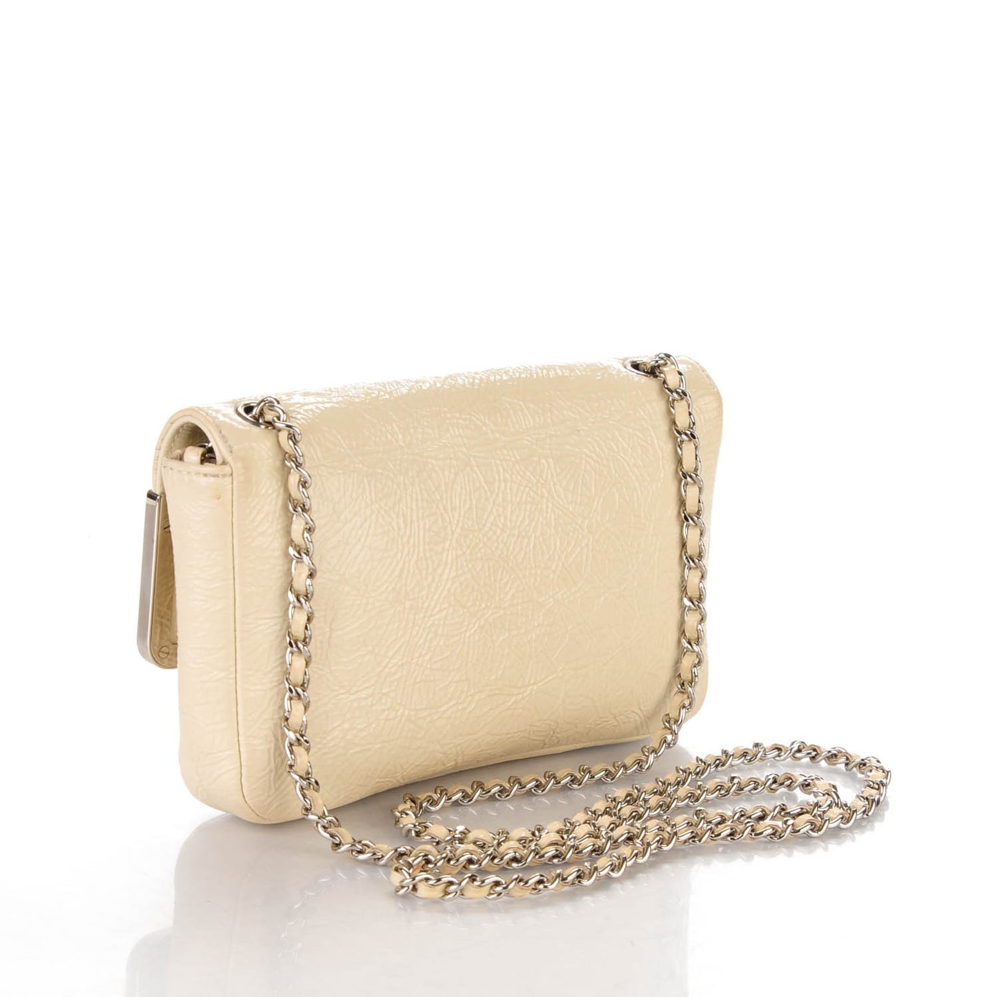 Distressed Patent Calfskin Frame Small Single Flap White