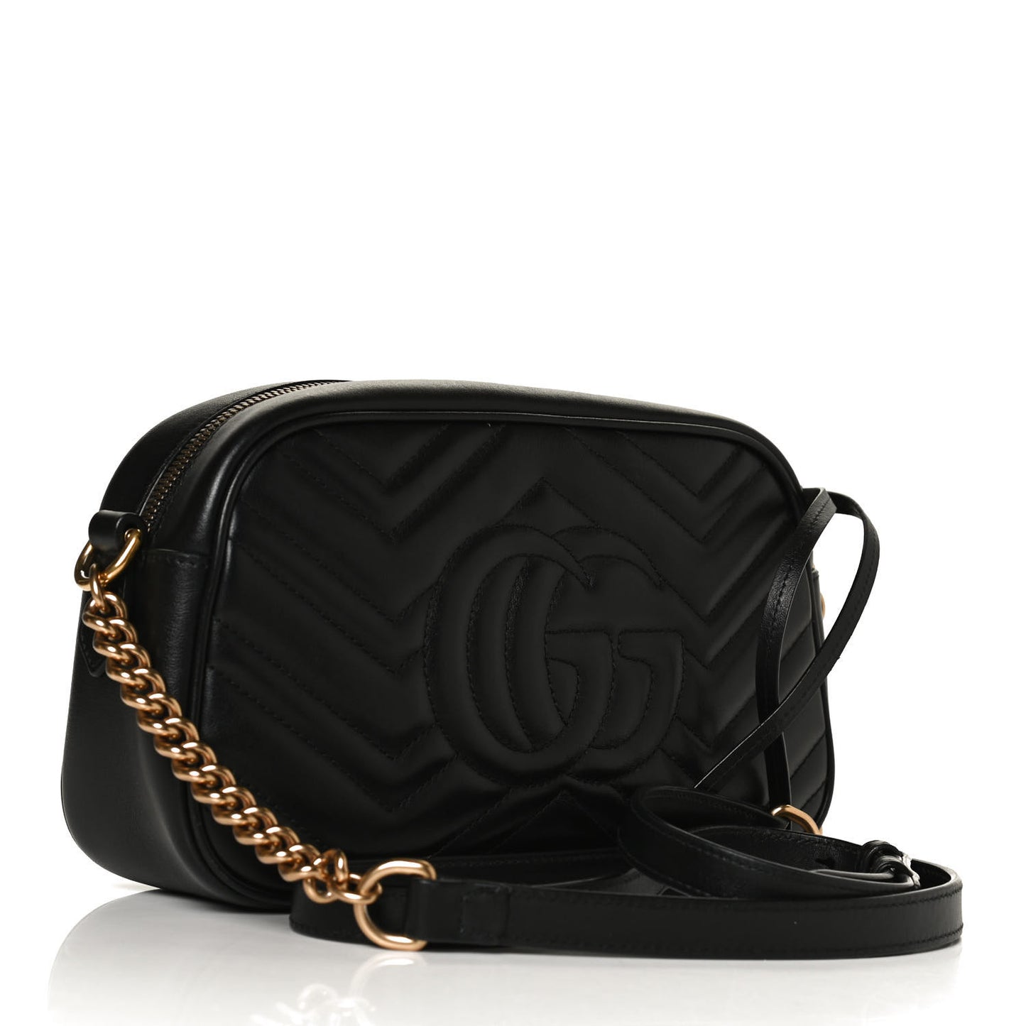 Calfskin Matelasse Small GG Marmont Chain Shoulder Bag Black