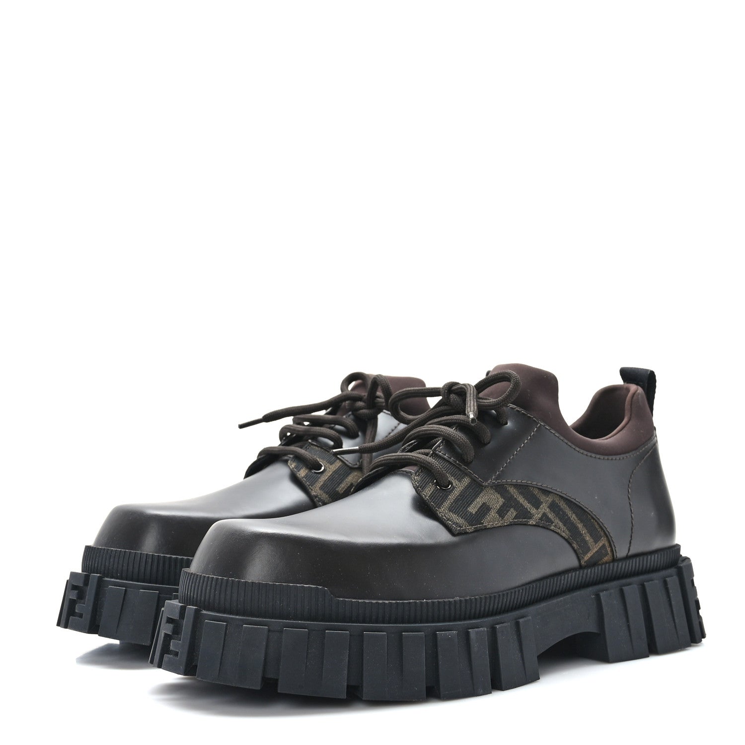 Fendi Vitello Fabric Jacquard FF 1974 Mens Fendi Force Ankle Combat Boots 9 Black Grigio 3 of 8
