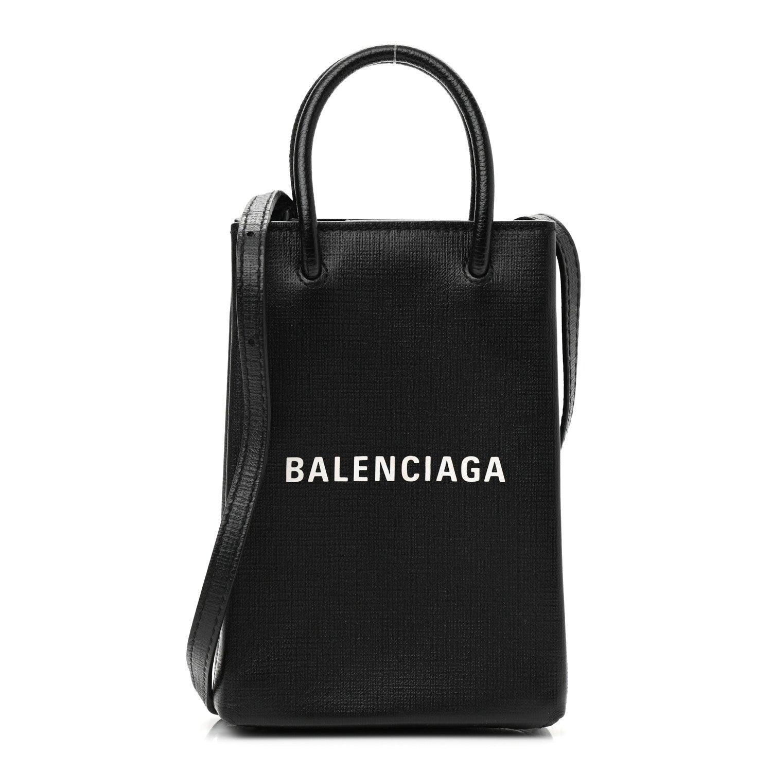 Balenciaga Squared Calfskin Logo Shopping Phone Holder Bag Black 1 of 9