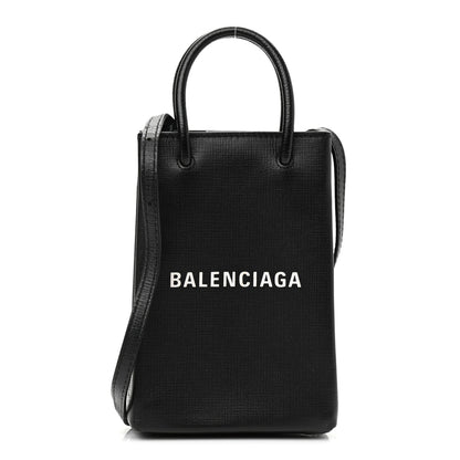 Balenciaga Squared Calfskin Logo Shopping Phone Holder Bag Black 1 of 9