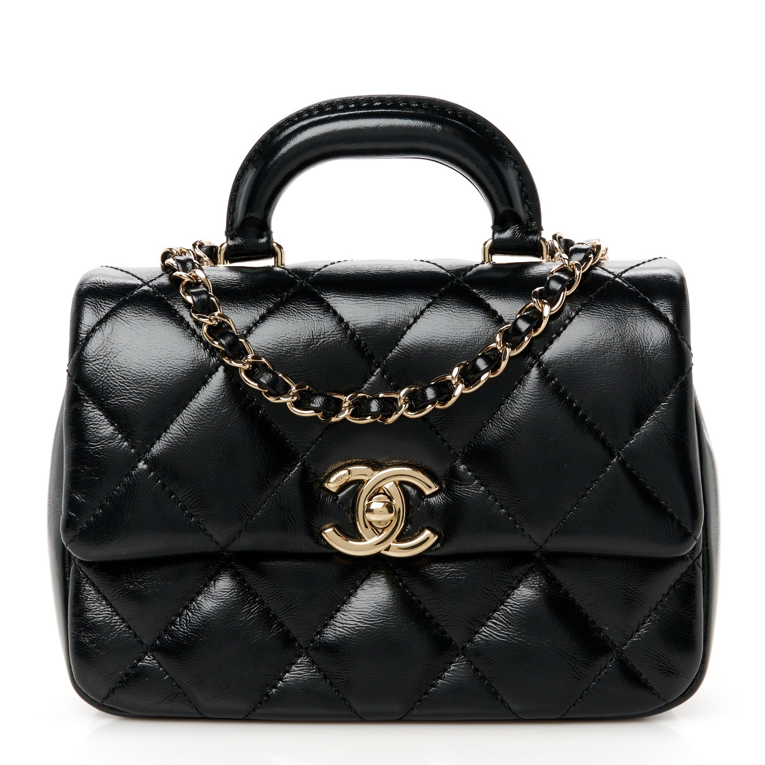 Chanel Shiny Lambskin Quilted Mini Coco Trip Flap Bag Black 2 of 19
