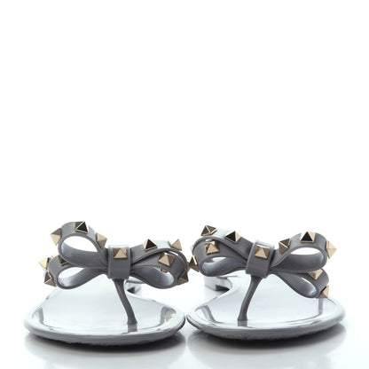 Valentino Garavani PVC Jelly Rockstud Bow Thong Sandals 40 Pastel Grey 2 of 4