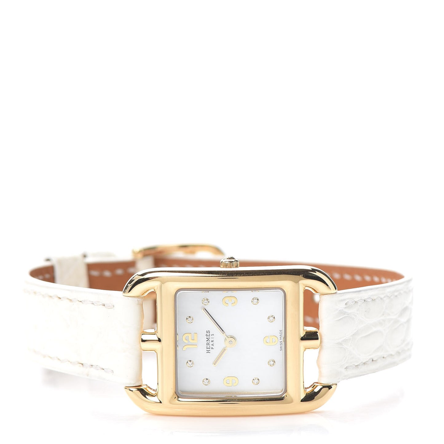 18K Yellow Gold Alligator Diamond Mother of Pearl 23mm Cape Cod Quartz Watch Blanc