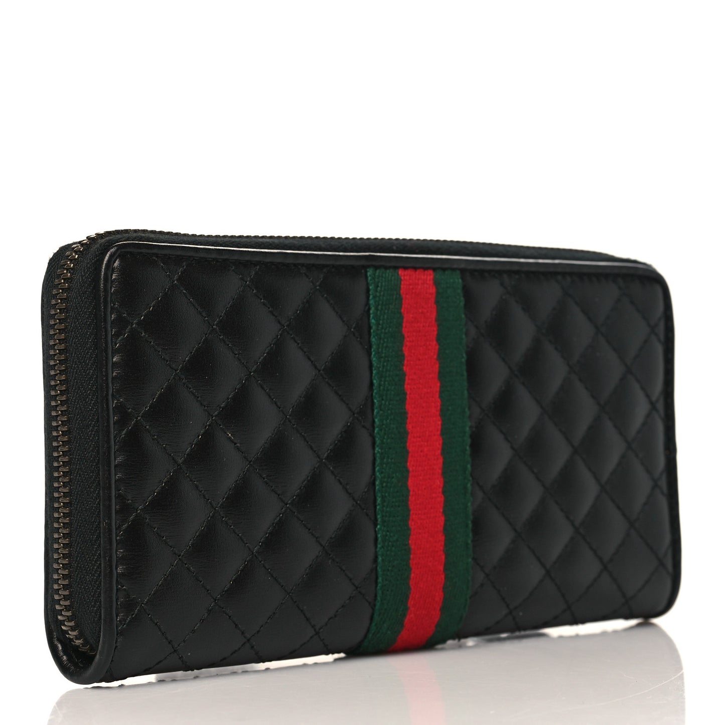 Calfskin Web Trapuntata GG Zip Around Wallet Black