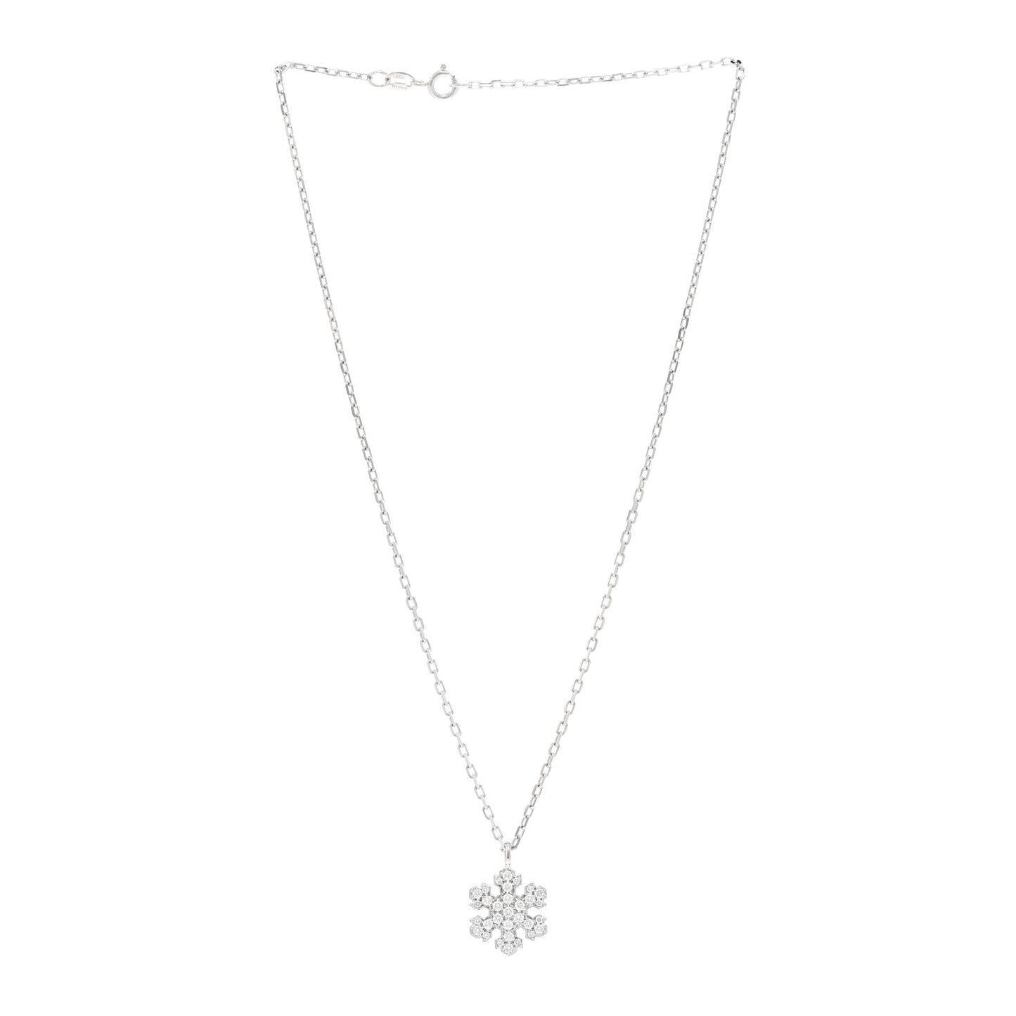 18K White Gold Diamond Snowflake Pendant Necklace