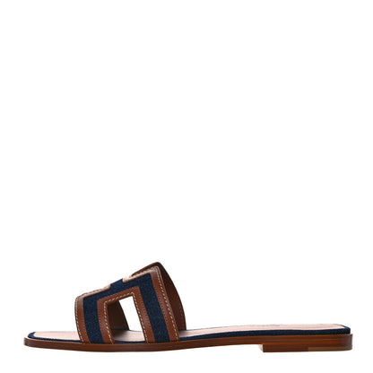 Hermes Calfskin Denim Oran Sandals 40 Bleu Brut Gold 1 of 8