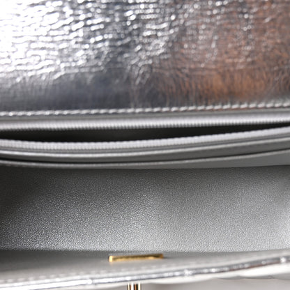 Chanel Hammered Metallic Calfskin Quilted Small Double Flap Silver 5 of 11
