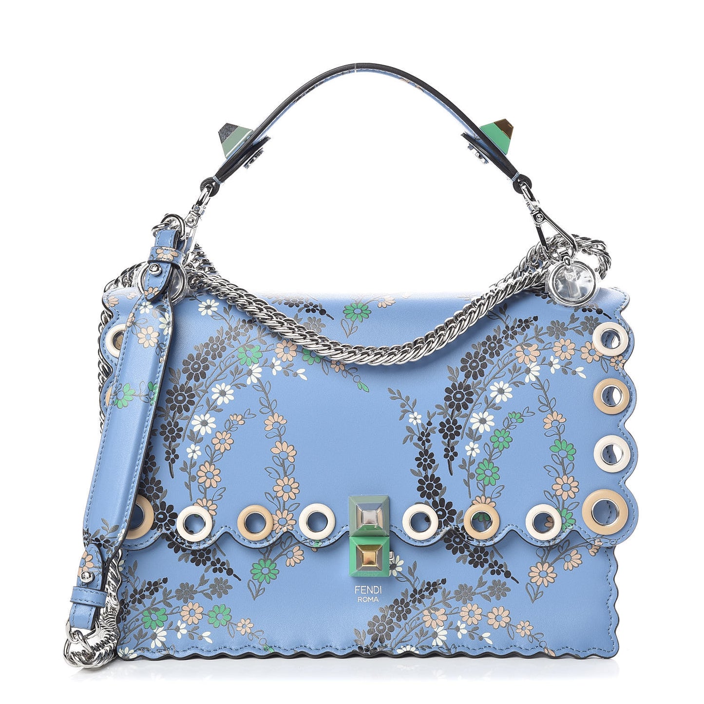 Vitello Liberty Japanese Blossom Scalloped Studded Grommet Kan I Shoulder Bag Nebula Multicolor