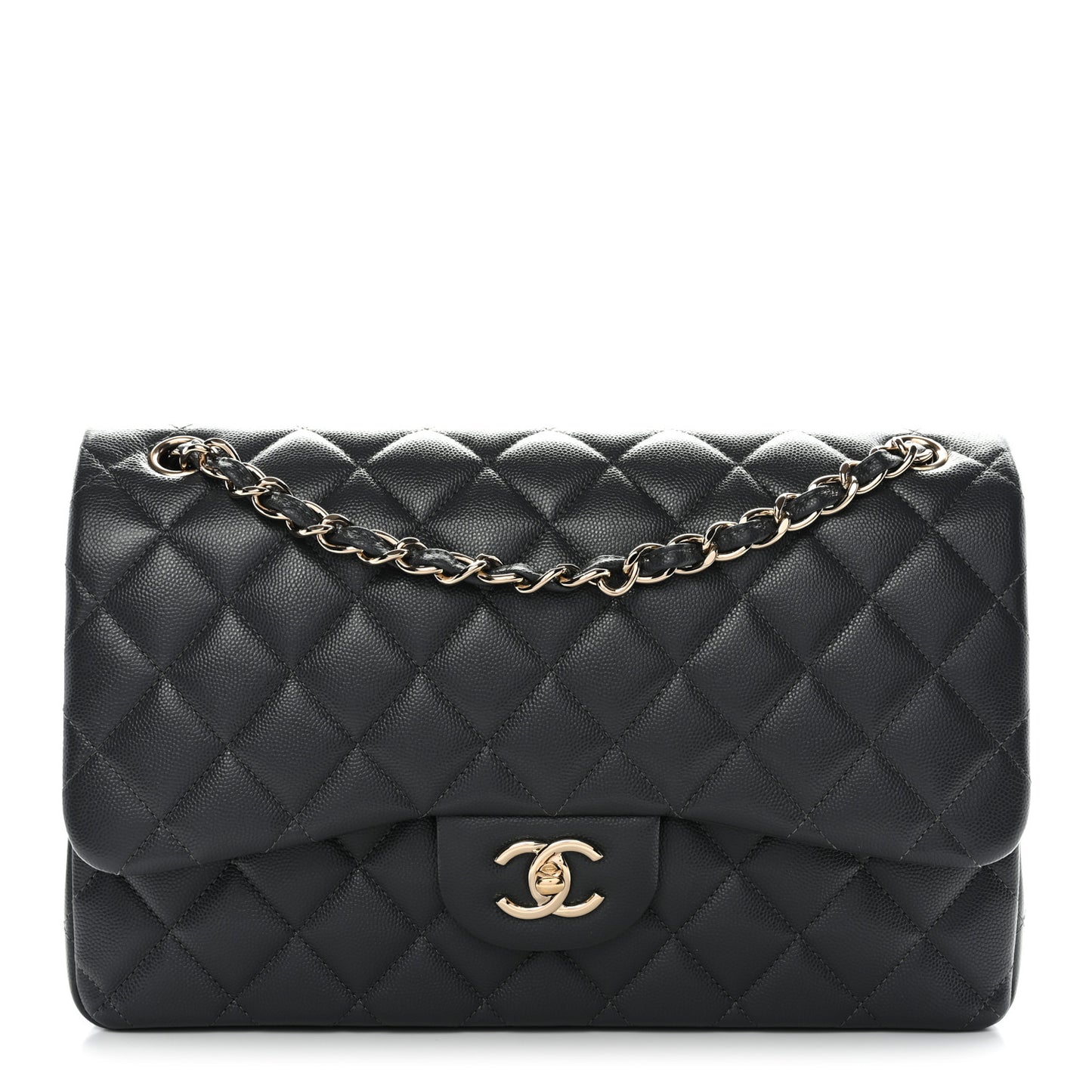 Caviar Quilted Jumbo Double Flap Dark Grey