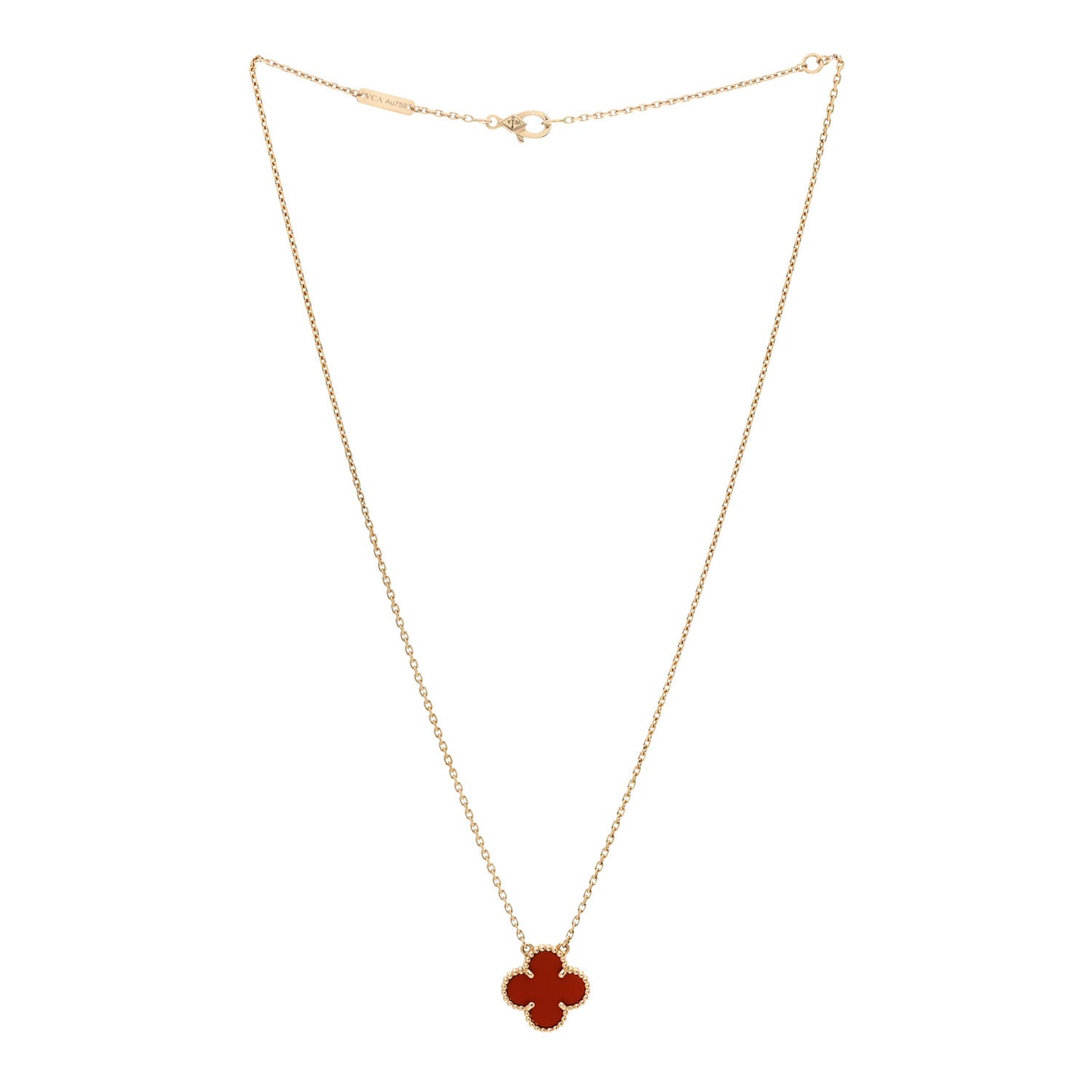 18K Yellow Gold Carnelian Vintage Alhambra Pendant Necklace