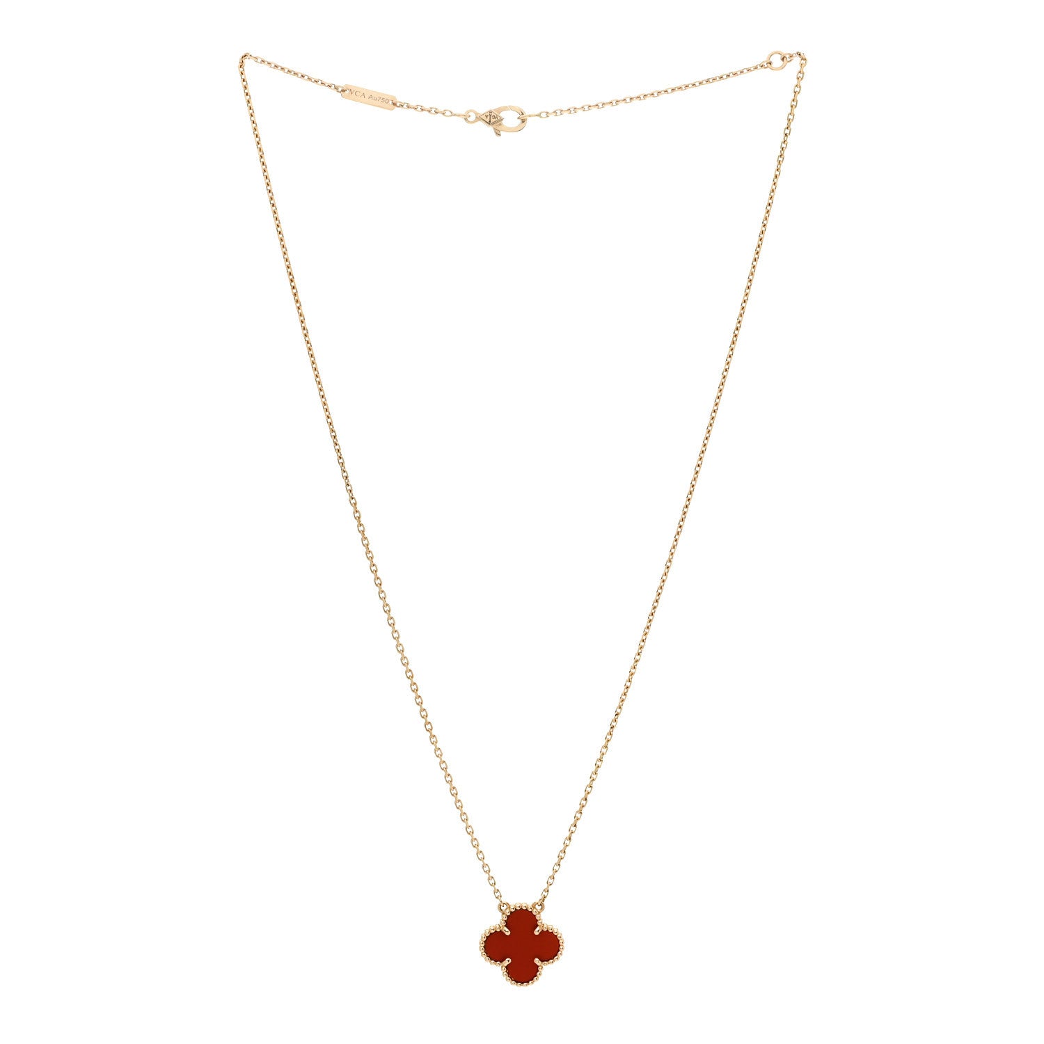 Van Cleef & Arpels 18K Yellow Gold Carnelian Vintage Alhambra Pendant Necklace 3 of 5