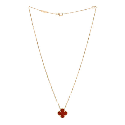 Van Cleef & Arpels 18K Yellow Gold Carnelian Vintage Alhambra Pendant Necklace 3 of 5