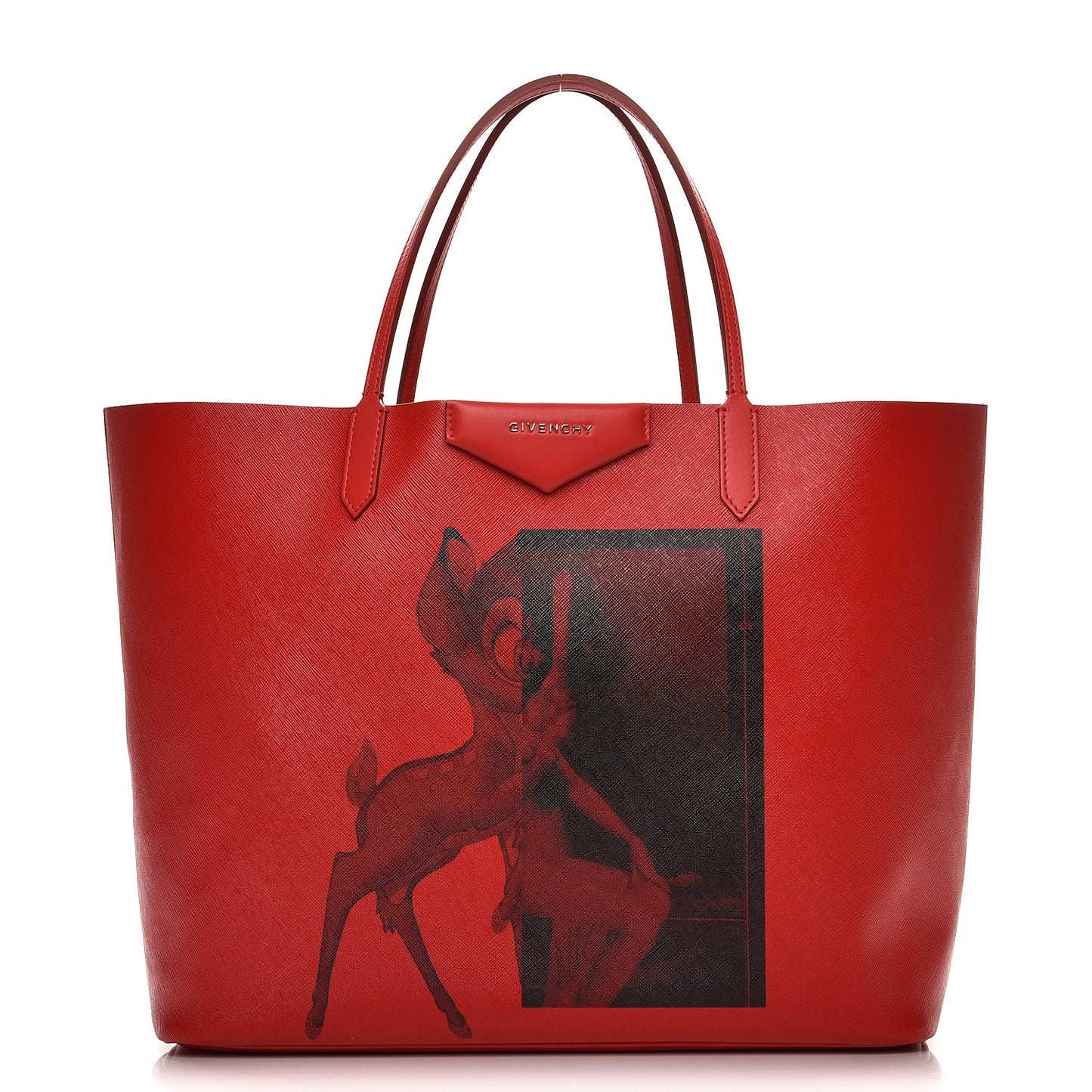 Textured Coated Canvas Bambi Print Large Antigona Tote Red