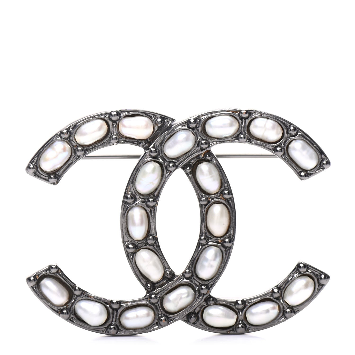Chanel Pearl Large CC Brooch Silver 1 of 4