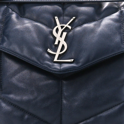 Saint Laurent Lambskin Quilted Medium Loulou Puffer Monogram Chain Satchel Navy 9 of 11