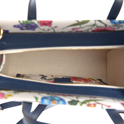 Gucci Canvas Medium Flora Tote White Multicolor Blue Agata 4 of 9