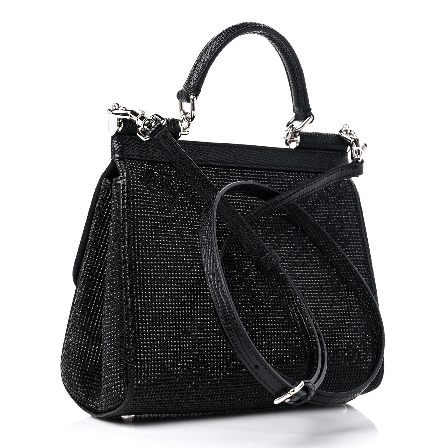 DOLCE &amp; GABBANA Crystal Small Miss Sicily Satchel Black