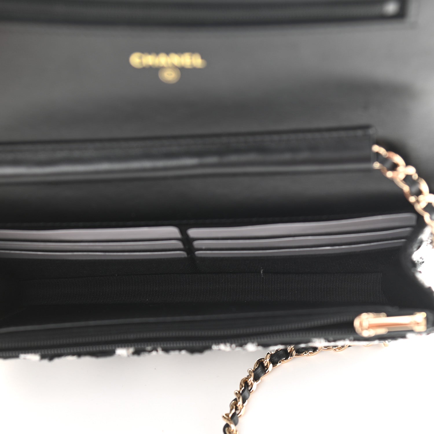 Chanel Tweed Quilted Wallet On Chain WOC Black Ecru White 5 of 11