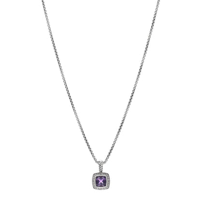 David Yurman Sterling Silver Diamond Amethyst 7mm Petite Albion Pendant Necklace 1 of 4