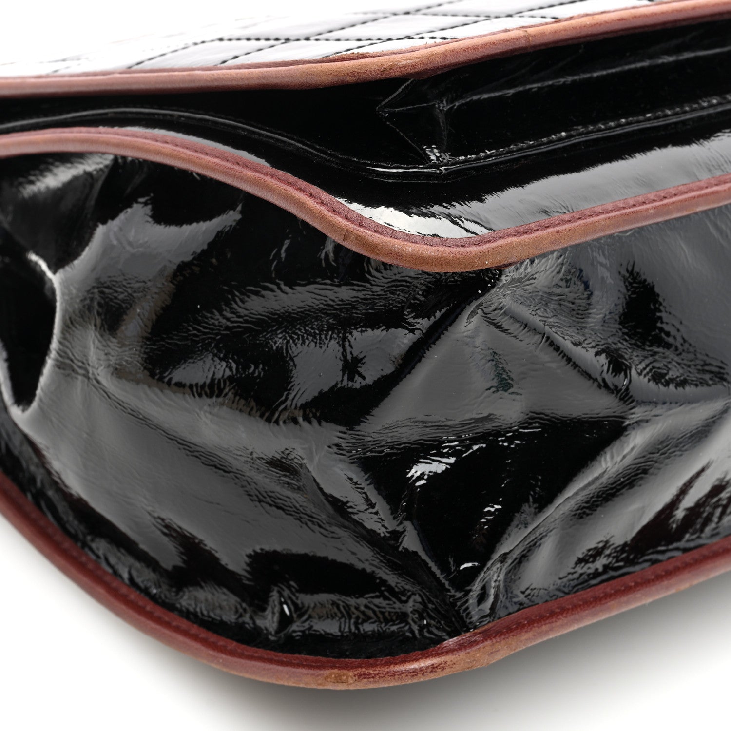 Chanel Patent Chocolate Bar Quilted Tote Black Brown 9 of 10