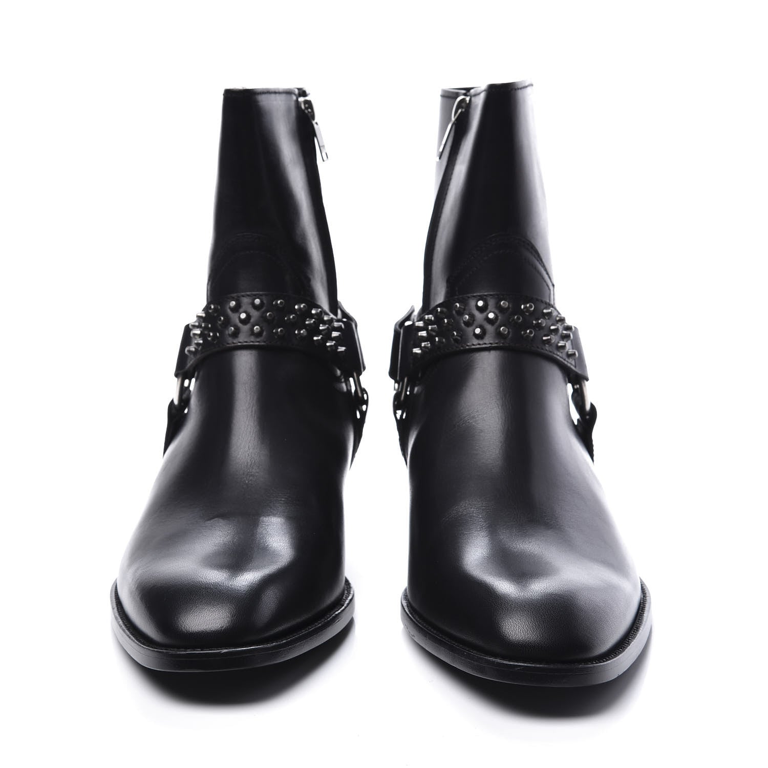 Saint Laurent Calfskin Studded Mens Wyatt Harness Boots 41 Black 2 of 11