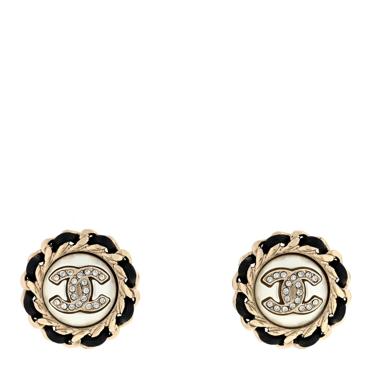 Pearl Crystal Lambskin CC Earrings Gold Black