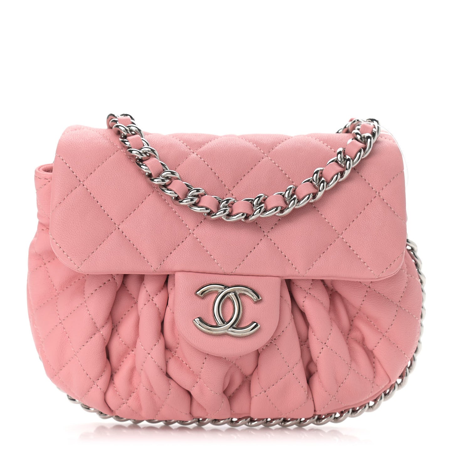 Washed Lambskin Quilted Mini Chain Around Messenger Pink