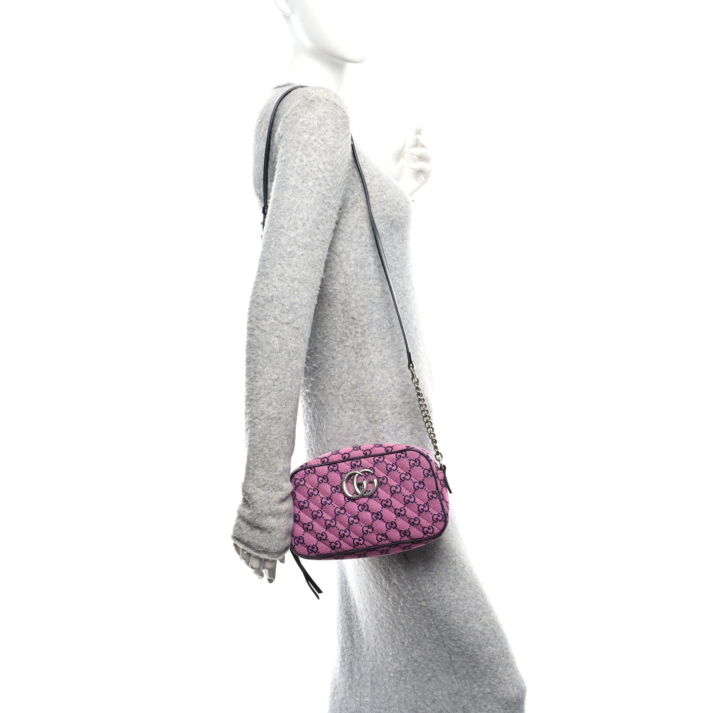 Monogram Multicolor Matelasse Diagonal Small GG Marmont Chain Shoulder Bag Pink Blue