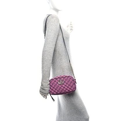 Gucci Monogram Multicolor Matelasse Diagonal Small GG Marmont Chain Shoulder Bag Pink Blue 2 of 10