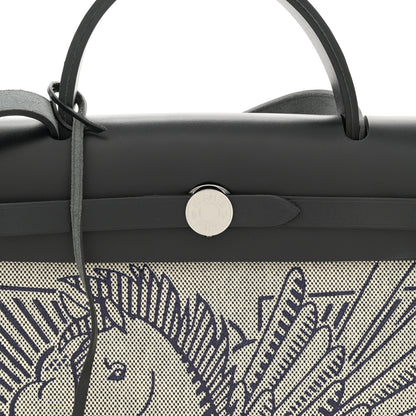 Hermes Vache Hunter Toile H Pegase Pop Herbag Zip Retourne 31 PM Bleu Indigo Ecru Black 8 of 14