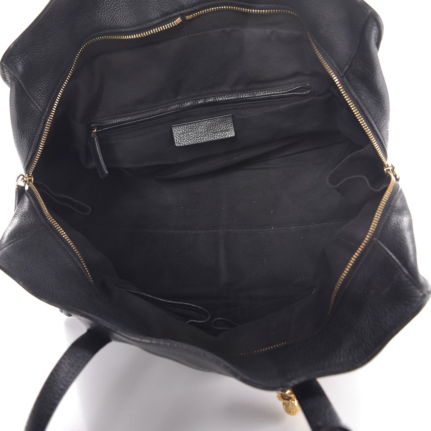 Pebbled Calfskin Large Skull Padlock Zip Around Tote Black