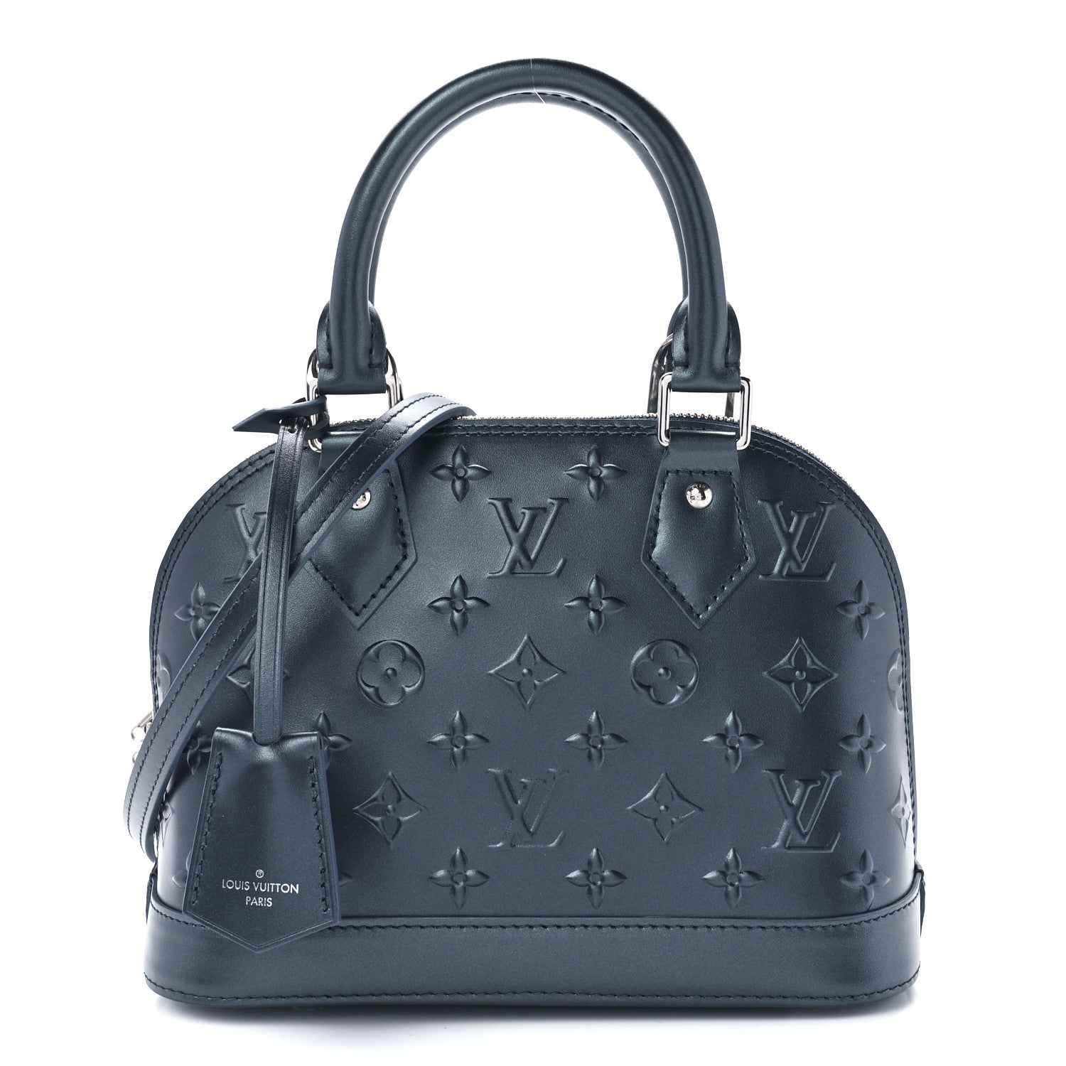 Louis Vuitton Metallic Calfskin Debossed Monogram Alma BB Steel Blue 1 of 10
