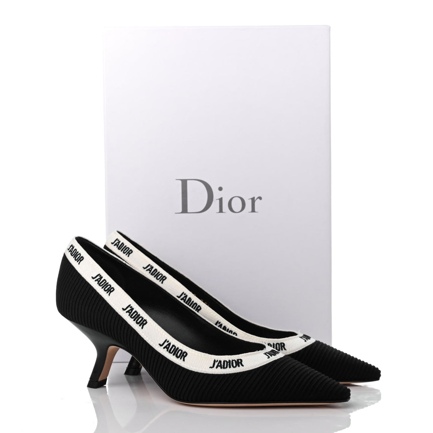Technical Canvas Ribbon Embroidered J'Adior 65mm Pumps 35.5 Black