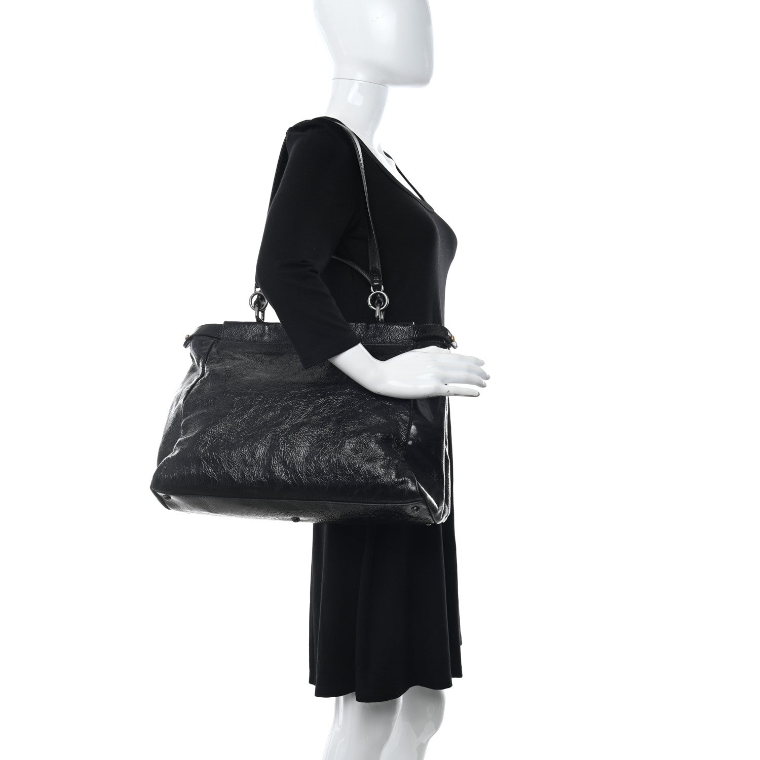 Fendi Patent Large Peekaboo Iconic Satchel Black 3 of 11