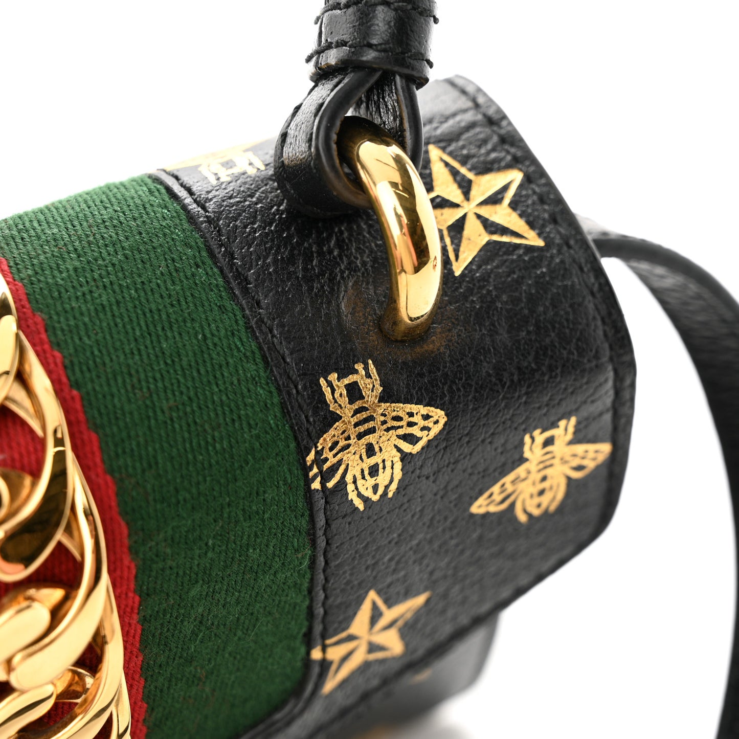 Textured Calfskin Bee Star Print Mini Sylvie Top Handle Bag Black