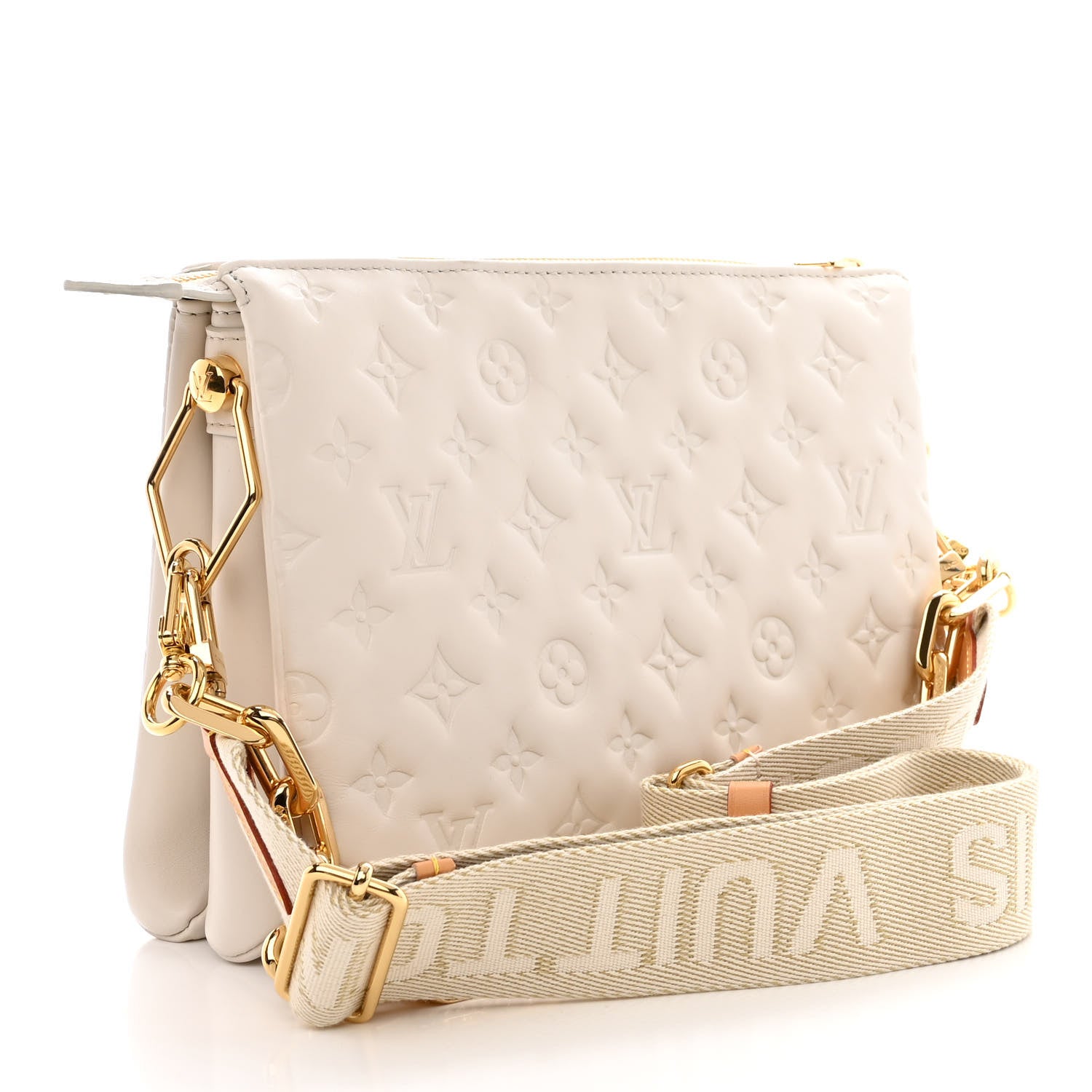 Louis Vuitton Lambskin Embossed Monogram Coussin PM Beige Cream 3 of 11