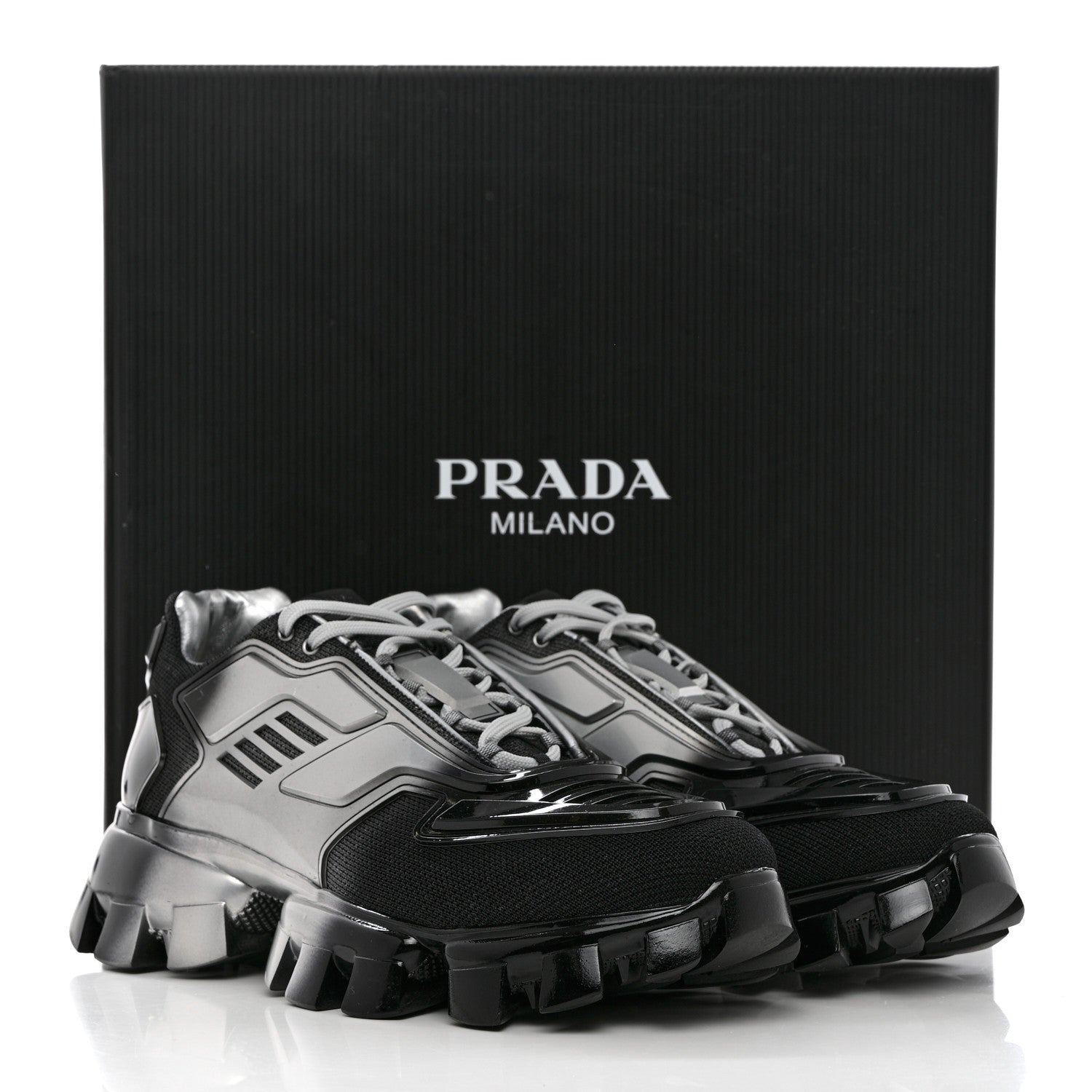 Prada Rubber Knit Fabric Mens Cloudbust Thunder Sneakers 9 Argento Black 10 of 10